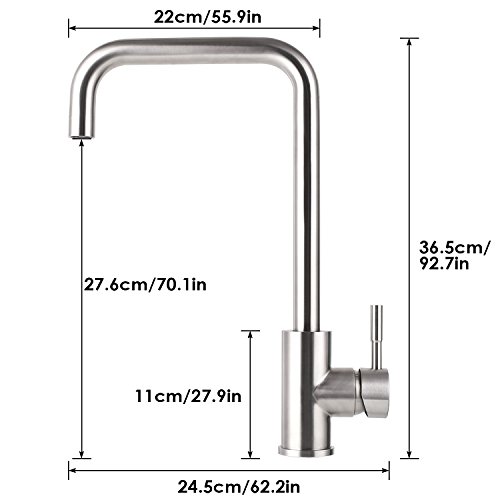 HOMFA Grifo de Cocina 360°Giratorio Grifo para Fregadero Agua Fría y Caliente de Acero Inoxidable Adaptadors G3 / 8 37 x 22 x 5cm