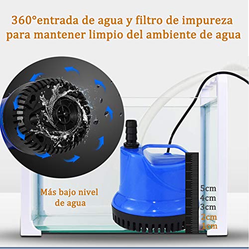 Homvik Bomba de Agua Sumergible 1800L/H 25W con 3 Boquillas Bomba de Agua para Fuente Acuario Estanque Pecera Ultra Silencioso Circulación de Agua Dulce y Marino 2m de Altura - Azul