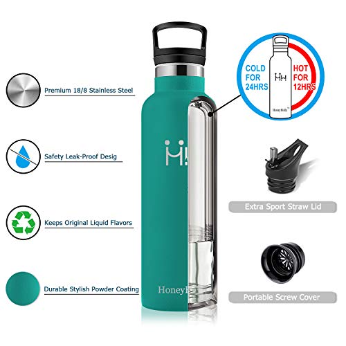 HoneyHolly Botella de Agua Acero Inoxidable sin BPA 350ml/500ml/600ml/750ml, Aislamiento de Vacío de Doble Pared, Botellas Frío/Caliente, Reutilizable para Niños, Colegio, Sport, Gimnasio, Bicicleta