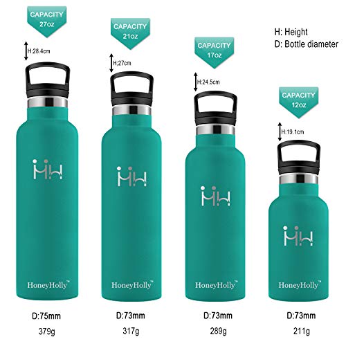 HoneyHolly Botella de Agua Acero Inoxidable sin BPA 350ml/500ml/600ml/750ml, Aislamiento de Vacío de Doble Pared, Botellas Frío/Caliente, Reutilizable para Niños, Colegio, Sport, Gimnasio, Bicicleta