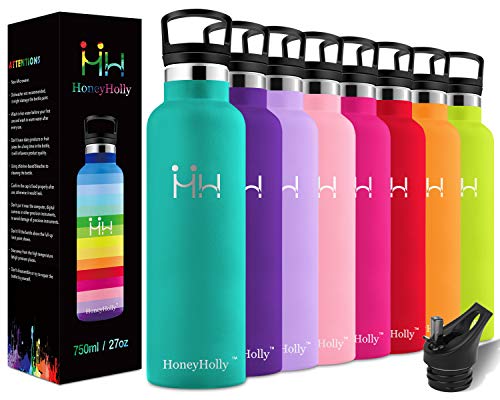 HoneyHolly Botella de Agua Acero Inoxidable sin BPA 350ml/500ml/600ml/750ml, Aislamiento de Vacío de Doble Pared, Botellas Frío/Caliente, Reutilizable para Niños, Colegio, Sport, Gimnasio, Bicicleta