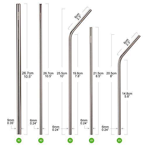 HOOMEE Pajitas de beber reutilizables de acero inoxidable (Set de 8) Alternativa Ecológica al Plástico, Sin Tóxicos. Para Smoothies, Batidos, Jugos de Frutas y Verduras, Bebidas frías,etc