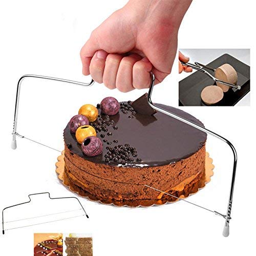 Hosaire Cake Cutter Acero Inoxidable Cake Sculpting y Herramientas de Modelado Espesor Ajustable – Pastel Ajustable/Pastel Dispositivo de Capas múltiples/Utensilios para repostería–con Dos Hilos