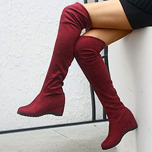 HoSayLike Botas Mujer 2019 Botas De Mujer Altas Botas De Mujer sobre La Rodilla Botas Botas EláSticas Invierno CuñA Slip-On Color SóLido Zapatos De Mujer