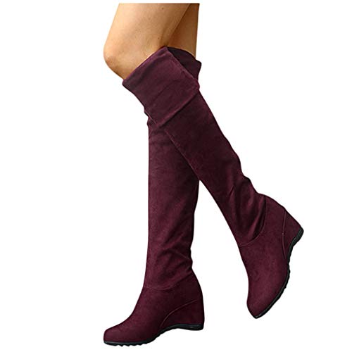 HoSayLike Botas Mujer 2019 Botas De Mujer Altas Botas De Mujer sobre La Rodilla Botas Botas EláSticas Invierno CuñA Slip-On Color SóLido Zapatos De Mujer