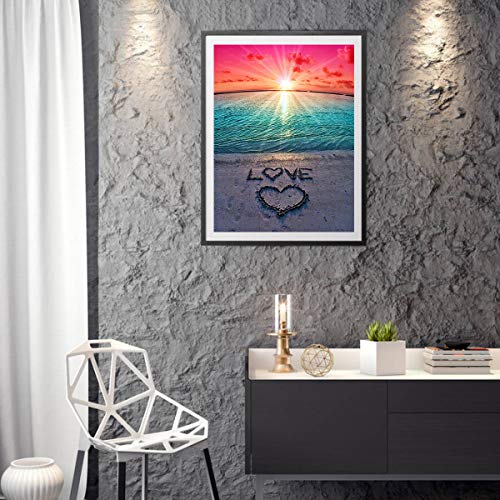 HQdeal 5D Kit Completo de Pintura de Diamante, Playa Cielo Amor Bordado de Diamantes de Imitación para Adultos Relájese en Punto de Cruz Artes de Artes Pegadas para Decoración de Paredes