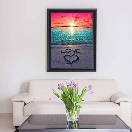 HQdeal 5D Kit Completo de Pintura de Diamante, Playa Cielo Amor Bordado de Diamantes de Imitación para Adultos Relájese en Punto de Cruz Artes de Artes Pegadas para Decoración de Paredes