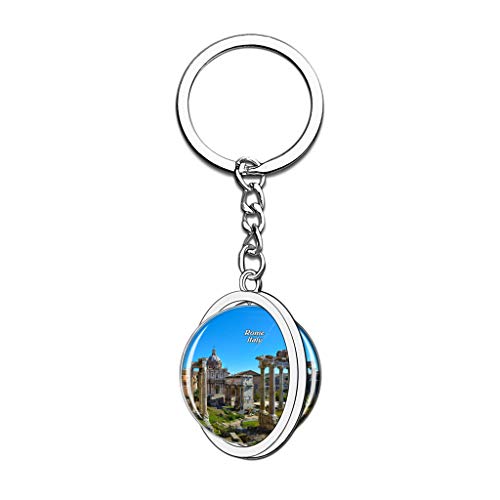 Hqiyaols Keychain Italia Foro Romano Roma Cristal Girar Acero Inoxidable Llavero Viajes Ciudad Recuerdo Llavero