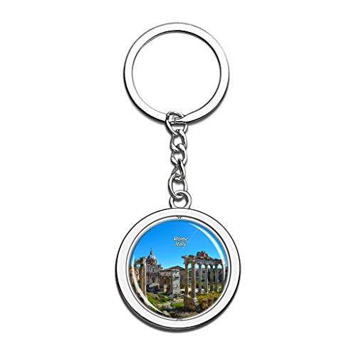 Hqiyaols Keychain Italia Foro Romano Roma Cristal Girar Acero Inoxidable Llavero Viajes Ciudad Recuerdo Llavero