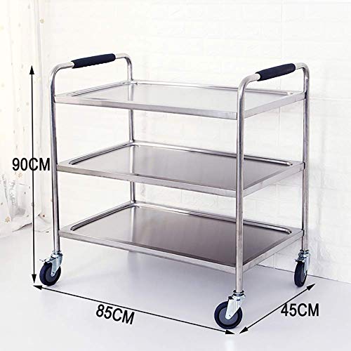 HTL - Carrito de servicio, almacenamiento Rack, herramientas médicas para 3 animales, con freno, ruedas universales, hotel dining vagón, estera de belleza, 90 cm, M-85 x 45 x 90 cm