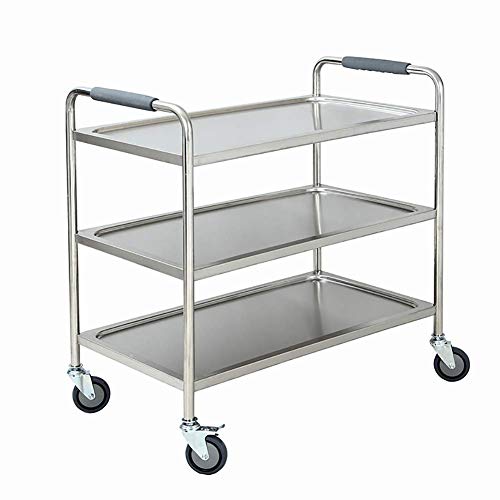 HTL - Carrito de servicio, almacenamiento Rack, herramientas médicas para 3 animales, con freno, ruedas universales, hotel dining vagón, estera de belleza, 90 cm, M-85 x 45 x 90 cm