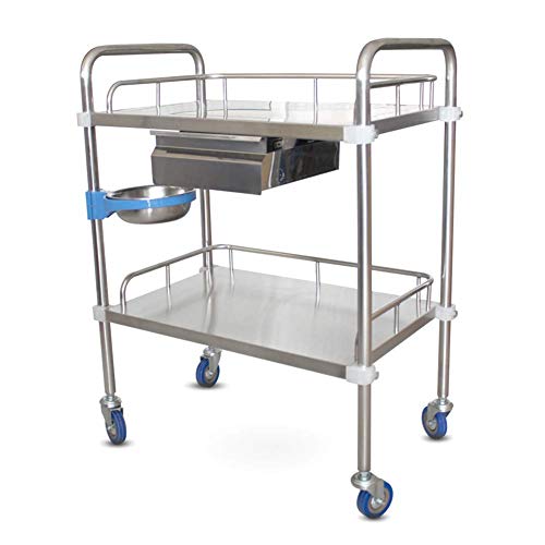 HTL - Carrito de servicio, almacenamiento Rack, herramientas médicas para uso doméstico con cubo de suciedad, 2 ruedas de acero inoxidable con cajón, capacidad máxima de 330 kg, M-60 x 40