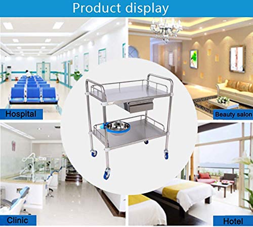 HTL - Carrito de servicio, almacenamiento Rack, herramientas médicas para uso doméstico con cubo de suciedad, 2 ruedas de acero inoxidable con cajón, capacidad máxima de 330 kg, M-60 x 40