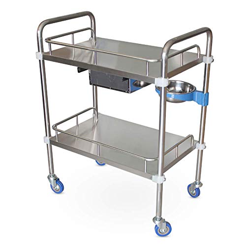 HTL - Carrito de servicio, almacenamiento Rack, herramientas médicas para uso doméstico con cubo de suciedad, 2 ruedas de acero inoxidable con cajón, capacidad máxima de 330 kg, M-60 x 40