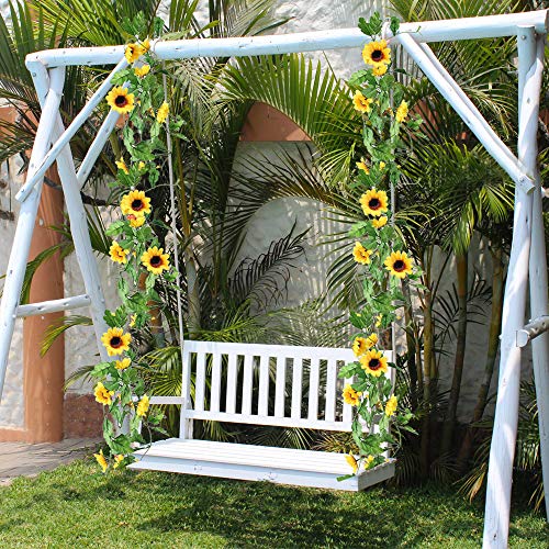 HUAESIN 4pcs Guirnalda de Flores Artificiales Girasoles Decoracion 2.5m Enredadera Artificial con Flores Hiedra Colgante Hojas Guirnalda Verde para Arco Enredadera Jardin Boad Pared Rejilla Amarillo