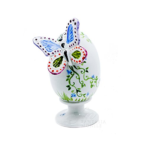 Huevo Pascua Porcelana Capodimonte Pintado a Mano Relieve diseño Mariposa Made IN Italy ub12 F