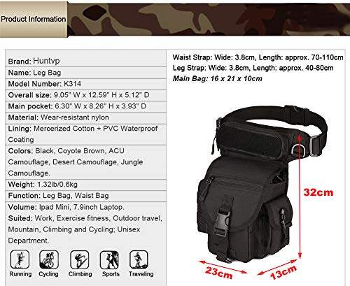 Huntvp Bolsa de Pierna Bolsa Táctical Militar Impermeable para Correr Senderismo Ciclismo Camping Caza, Negro/Verde/Marrón/Camuflaje