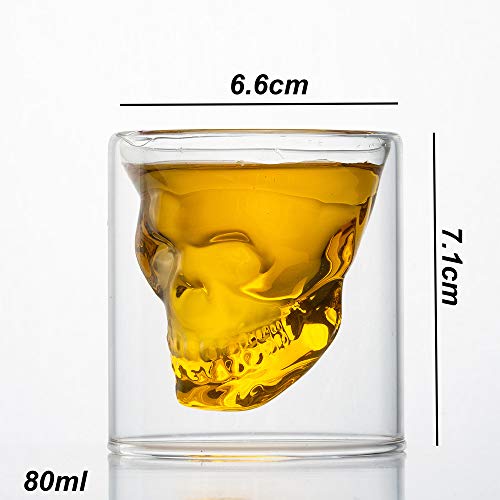 HwaGui Doble Pared Cristal Calavera Vasos de Chupito de Whisky Vino Cerveza para Fiesta Bar Casa 80ml / 2.8oz