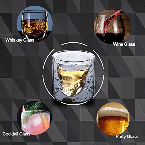 HwaGui Doble Pared Cristal Calavera Vasos de Chupito de Whisky Vino Cerveza para Fiesta Bar Casa 80ml / 2.8oz