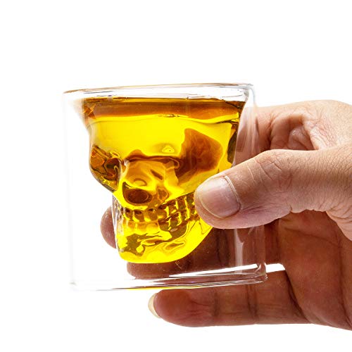 HwaGui Doble Pared Cristal Calavera Vasos de Chupito de Whisky Vino Cerveza para Fiesta Bar Casa 80ml / 2.8oz