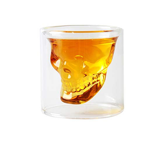 HwaGui Doble Pared Cristal Calavera Vasos de Chupito de Whisky Vino Cerveza para Fiesta Bar Casa 80ml / 2.8oz