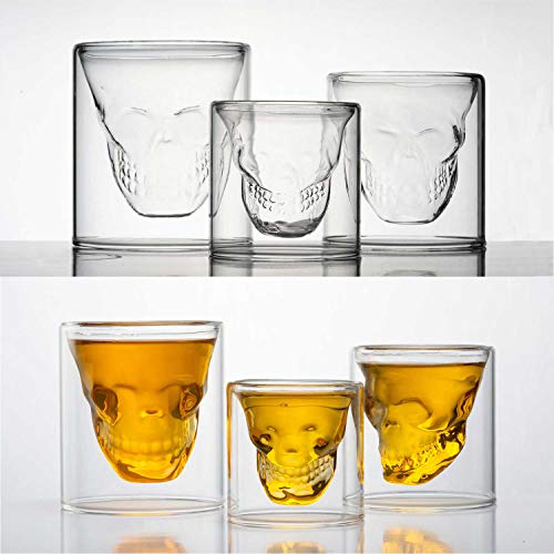 HwaGui Doble Pared Cristal Calavera Vasos de Chupito de Whisky Vino Cerveza para Fiesta Bar Casa 80ml / 2.8oz