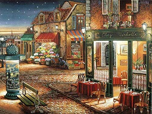 HZDXT Pintura de diamante 5D Floristería en la calle de la ciudad Kits de punto de cruz Pintura de arte de diamante Bordado redondo Decoración de habitación hecha a mano 40x50cm