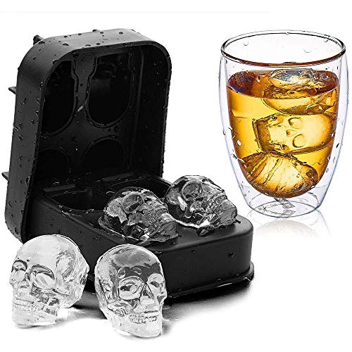 Ice Tray, Four Food-grade Silicone Skulls, Easy To Disassemble, Used To Make Whiskey/Cocktail/Ice Ball/Candy Pudding Jelly Milk Juice Chocolate Mould Ice Tray