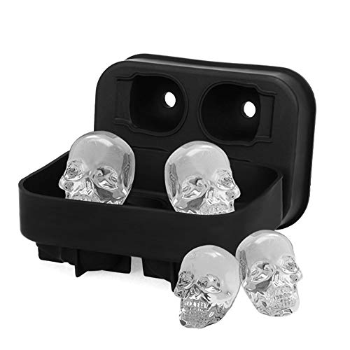 Ice Tray, Four Food-grade Silicone Skulls, Easy To Disassemble, Used To Make Whiskey/Cocktail/Ice Ball/Candy Pudding Jelly Milk Juice Chocolate Mould Ice Tray