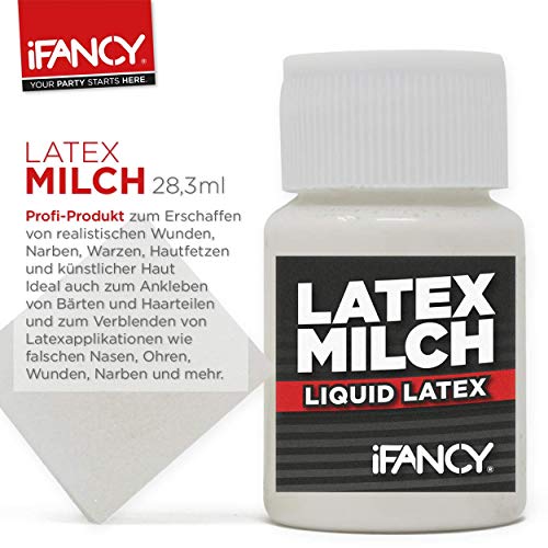 ifancy Loción Profesional Látex Leche en Blanco/Transparente 28.3ml – Látex Líquido Make Up Maquillaje - para Crear Lesiones, Heridas y Cicatrices - Halloween Noche de Brujas Carnaval Piel