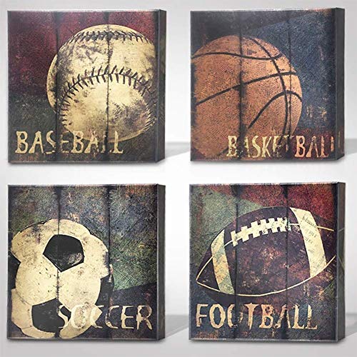 Iimpresión Balón Deportes Lienzo Ilustraciones Vintage Imágenes Baloncesto Béisbol Fútbol Americano Picture Imprime en Lienzo Ilustraciones para la decoración de la habitación,Noframe,60 * 60cm*4