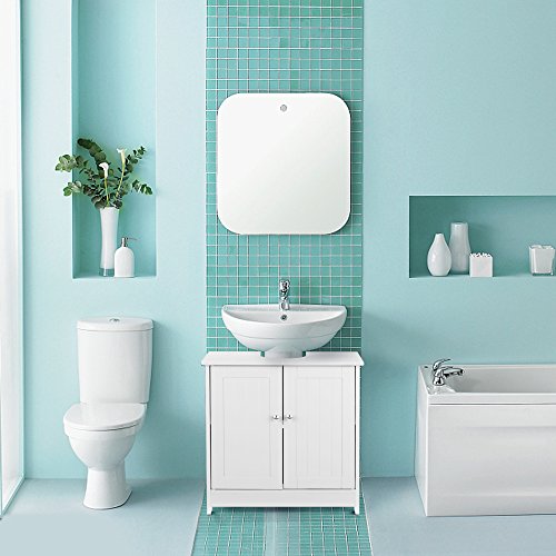 IKAYAA Armario de Suelo para Debajo del Lavabo (Madera y 2 Puertas) Armario de Almacenaje para Cuatro de Baño Color Blanco 60 * 29 * 60 cm