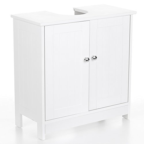 IKAYAA Armario de Suelo para Debajo del Lavabo (Madera y 2 Puertas) Armario de Almacenaje para Cuatro de Baño Color Blanco 60 * 29 * 60 cm