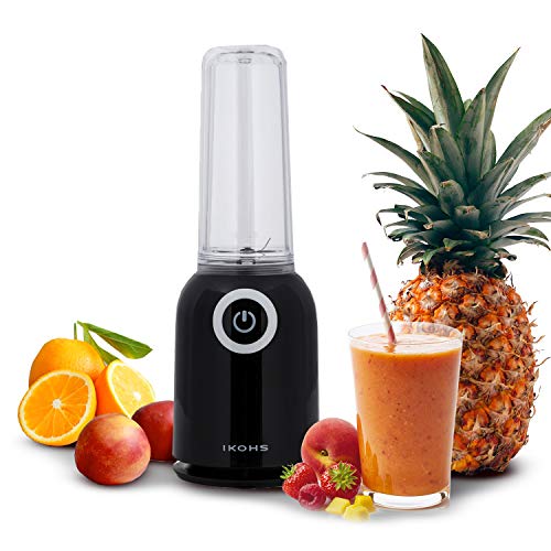 IKOHS Batidora de Vaso OSIT - Batidora de Vaso Individual para Smoothies y Batidos, 250 W, 400 ml, Portátil, Cuchillas de Acero Inoxidable, 230W, Libre de BPA, Diseño Exclusivo (Negro)