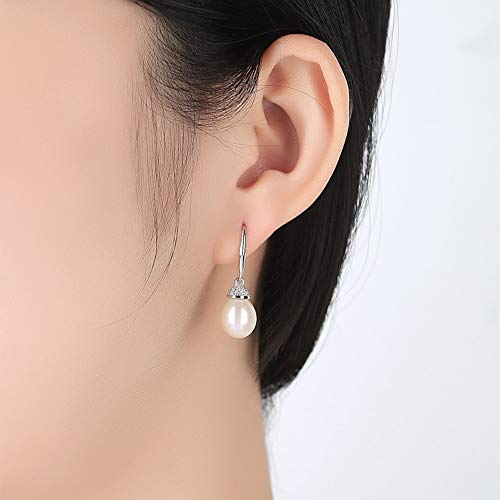 Inecklaced Plata 925 Pendientes Mujer, Perlas De Arroz De Agua Dulce Perlas Clips De Oreja Colgante De Cristal Curvo Gancho para La Oreja, Regalo De Fiesta Pendientes De Oreja Hipoalergénicos Acc