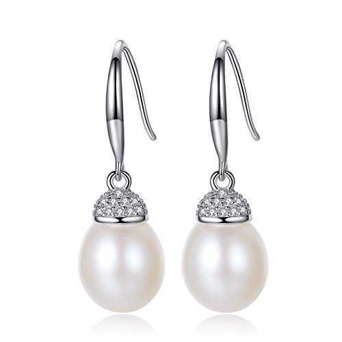 Inecklaced Plata 925 Pendientes Mujer, Perlas De Arroz De Agua Dulce Perlas Clips De Oreja Colgante De Cristal Curvo Gancho para La Oreja, Regalo De Fiesta Pendientes De Oreja Hipoalergénicos Acc