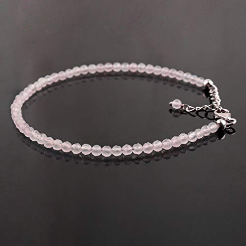 InfinityGemsArt pulsera pulgadas 8 laminado con rodio 925 cristales de plata de ley natural de cuarzo rosa pulsera hecha a mano cuentas cristales joyería chakra healing stone love de regalo de las muj