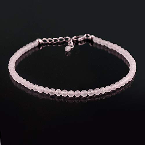 InfinityGemsArt pulsera pulgadas 8 laminado con rodio 925 cristales de plata de ley natural de cuarzo rosa pulsera hecha a mano cuentas cristales joyería chakra healing stone love de regalo de las muj