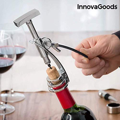 InnovaGoods Screwpull Set de Accesorios para Vino con Sacacorchos, Aleación de Zinc, Plateado, 19x8x8 cm