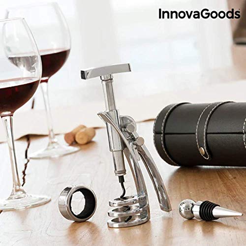 InnovaGoods Screwpull Set de Accesorios para Vino con Sacacorchos, Aleación de Zinc, Plateado, 19x8x8 cm