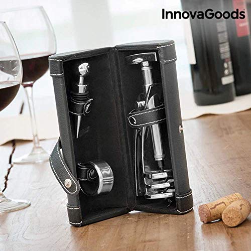 InnovaGoods Screwpull Set de Accesorios para Vino con Sacacorchos, Aleación de Zinc, Plateado, 19x8x8 cm