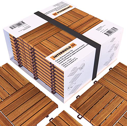 Interbuild Camp 20 - Baldosas de madera de acacia para balconas y terrazas -30 x 30 cm - 0,9 m2 por PACK - 10 en total