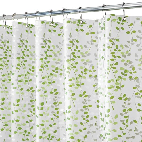 InterDesign Botanical EVA/PEVA Cortinas de ducha de EVA, cortina impermeable para bañera y ducha, cortina de baño de 183,0 cm x 183,0 cm, verde/blanco