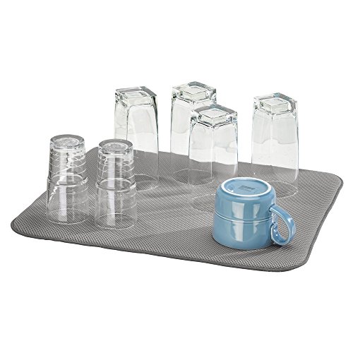 InterDesign iDry Tapete de Cocina, Alfombrilla escurreplatos Grande y Gruesa de poliéster y Microfibra para un Secado rápido, Gris estaño/Marfil