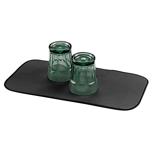 InterDesign iDry Tapete de Cocina, Alfombrilla escurreplatos pequeña y Fina Fabricada en poliéster para un Secado de Platos rápido, Negro/Blanco