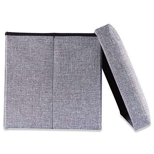 Intirilife Puff Baúl Plegable 38x38x38 cm in Gris Alaska – Taburete Almacenaje Tapizado de Textil Tela Óptica Lino per Almacenamiento y Reposapiés – Asiento Silla Tejido Banqueto