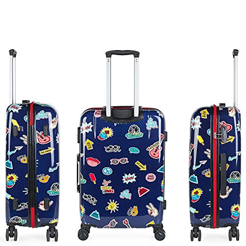 ITACA - Maleta de Viaje Juvenil Infantil Rígida 4 Ruedas Trolley Mediana de Policarbonato Estampado. Dura Cómoda Resistente y Ligera. Candado. Regalo. Calidad y Diseño. 702260, Color Marino