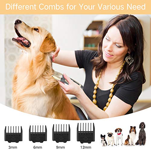 iThrough Maquina de Cortar Pelo para Perros, Cortapelos Perros y Gatos, Bajo Ruido Ajustable con 4 Peines, Kit de Corta Pelo para Perro Mascotas USB Recargable