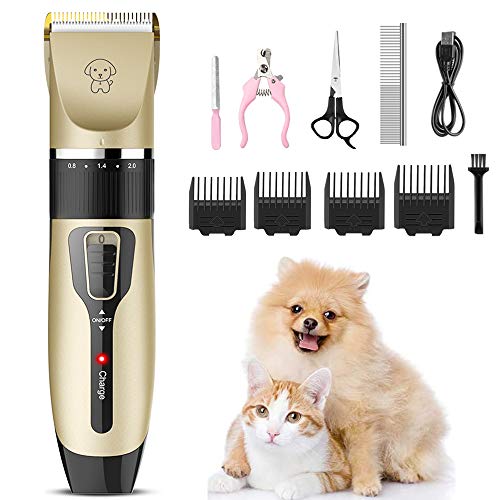 iThrough Maquina de Cortar Pelo para Perros, Cortapelos Perros y Gatos, Bajo Ruido Ajustable con 4 Peines, Kit de Corta Pelo para Perro Mascotas USB Recargable