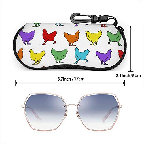 IUBBKI - Estuche blando para gafas de sol, ultraligero, con cremallera, de neopreno, con clip para cinturón, gallinas, pollo, arcoíris